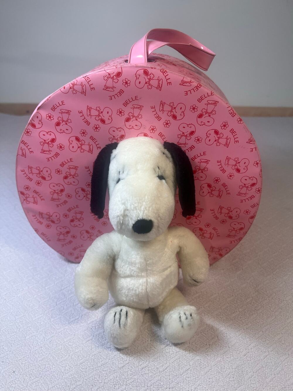 Vintage Belle Snoopy's Sister Stuffed Animal Carrying Case, Doll and outfits